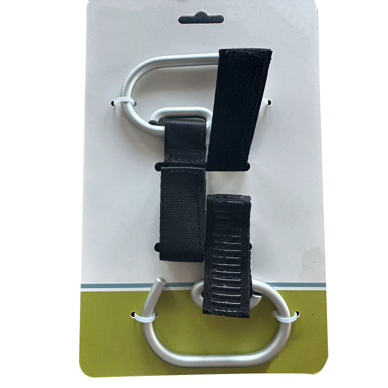 Silver Aluminum Stroller Hook na may Black Webbing Loop-pares